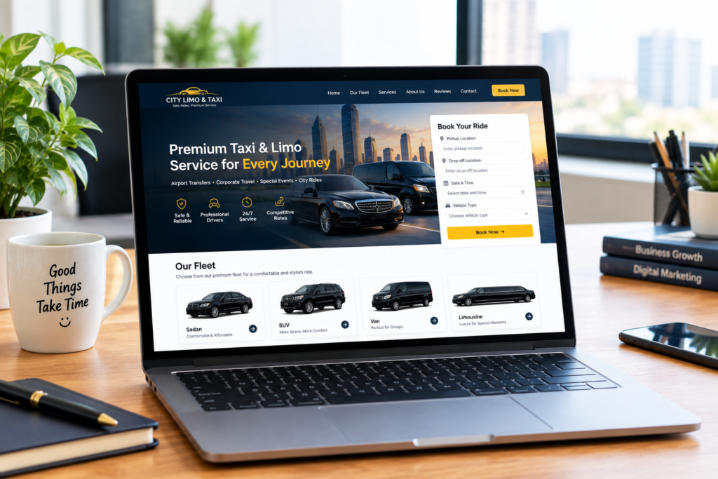 Modern website homepage for a transportation company