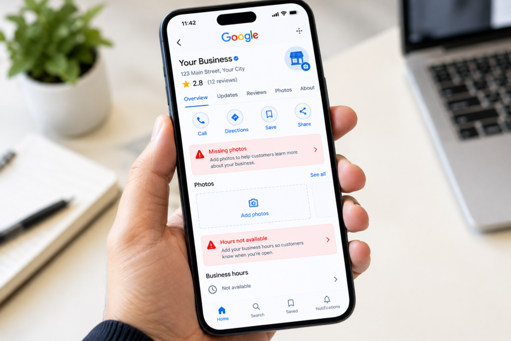 Incomplete Google Business Profile missing key information
