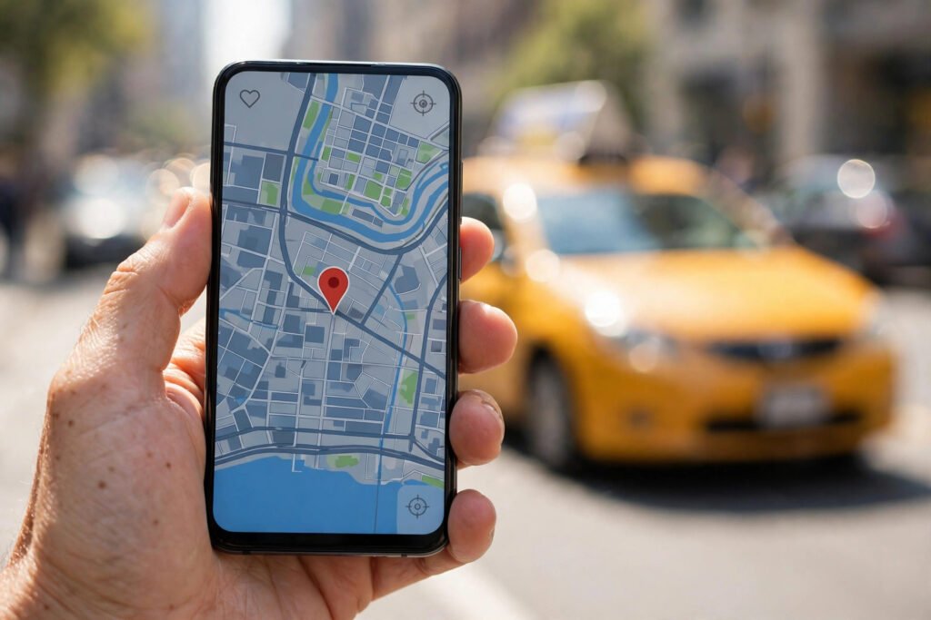 Google Business Profile of a taxi company on a phone