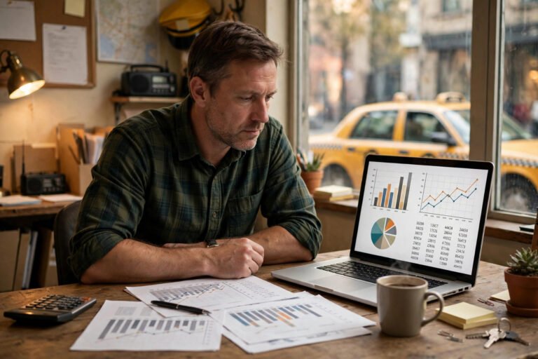 Taxi company owner reviewing SEO pricing and costs