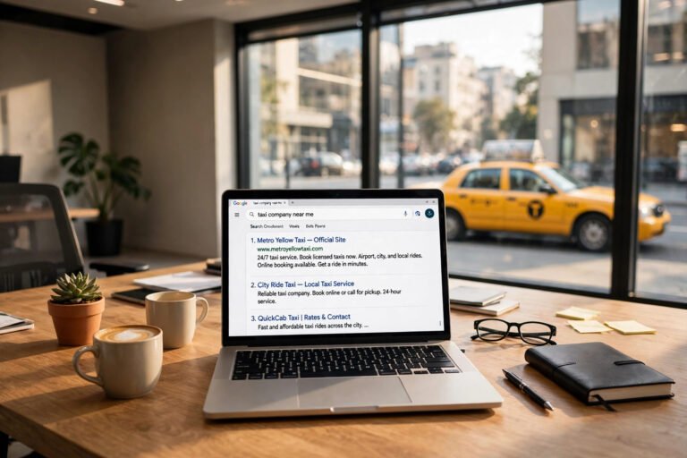 Taxi company website ranking on Google search results